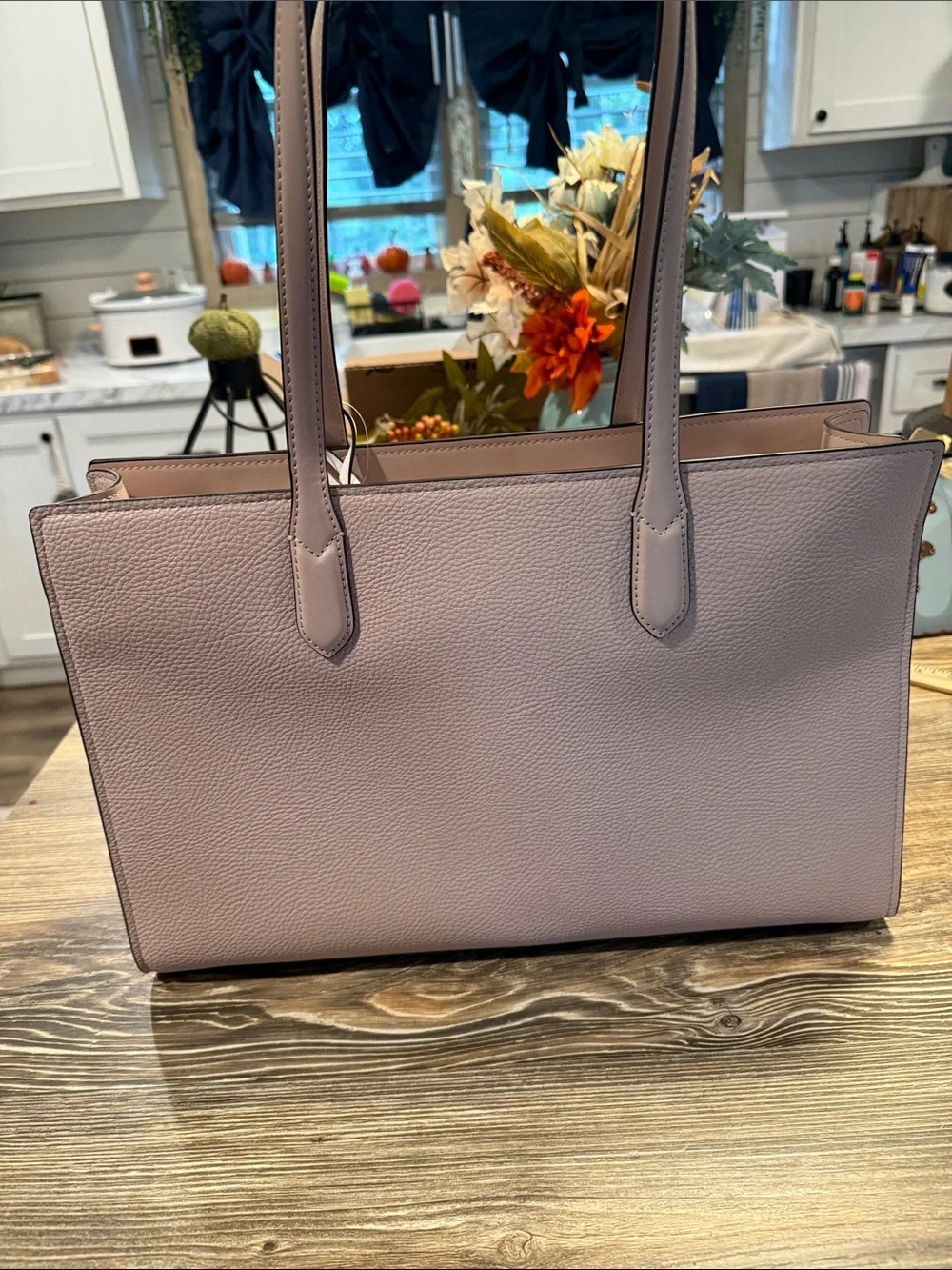 Michael Kors Dusty Pink Scarlett Leather Tote with Floral Charm